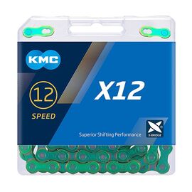 Цепь велосипедная KMC X12 Aurora Green 11/128" 12ск. 126 звеньев, с замком, X Bridge, д/SHIMANO/SRAM, 5-303696, изображение  - НаВелосипеде.рф
