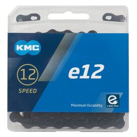 Цепь велосипедная KMC e12 BlackTech 11/128" 12ск. 130 звеньев, с замком, д/SHIMANO/SRAM, 5-306101, изображение  - НаВелосипеде.рф