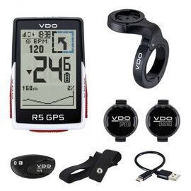 Велокомпьютер VDO R5 GPS Full Sensor Set 34 функций, беспроводной, с датчиком пульса и каденса, 4-64052, изображение  - НаВелосипеде.рф