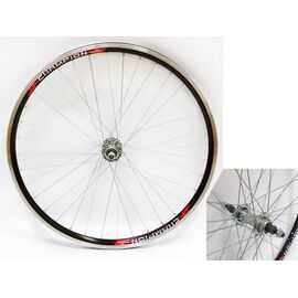 Колесо велосипедное VELOOLIMP 26", заднее, алюминиевый двойной обод, стальная втулка, на гайках, серебристое, изображение  - НаВелосипеде.рф