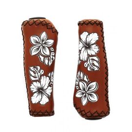 Грипсы велосипедные Vinca Sport, 135мм,  кожа с принтом "цветы", коричневые, HL-G 03 brown, изображение  - НаВелосипеде.рф
