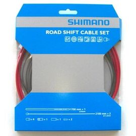 Трос+оплетка переключателя SHIMANO SP41, оплетка 1700мм красная, трос 1.2X2100мм с PTFE 2штуки Y60098014, изображение  - НаВелосипеде.рф