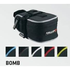 Велосумка под седло KELLYS BOMB, объем 0.4л, крепление с помощью ремешка, чёрная с голубой полоской, Saddle bag BOMB, изображение  - НаВелосипеде.рф
