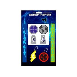 Набор световозвращающий Светлячок "Супер-Герой": 2 браслета для рук, 4 наклейки, 2 брелока, в уп., FFF00003, изображение  - НаВелосипеде.рф