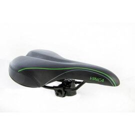 Седло велосипедное Vinca Sport VP 6183, комфортное, 260*170 мм, черный, VS 6183 green lines, изображение  - НаВелосипеде.рф