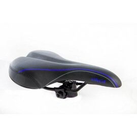 Седло велосипедное Vinca Sport VP 6183, комфортное, 260*170 мм, черный, VS 6183 blue lines, изображение  - НаВелосипеде.рф