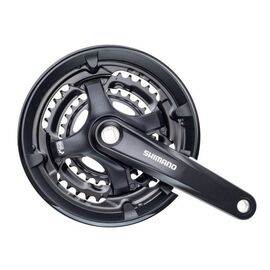 Система шатунов велосипедная SHIMANO, 175мм, 48/38/28T с защитой, с фиксирующим болтом, черная, AFCTY701E88, изображение  - НаВелосипеде.рф