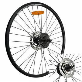 Колесо велосипедное заднее 26" 36 спиц с тормозным диском 160 мм, обод алюминий, черный, эксцентрик, изображение  - НаВелосипеде.рф