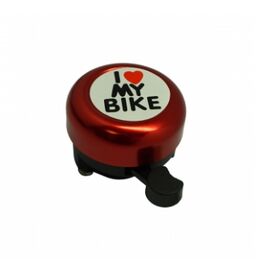 Звонок велосипедный TBS "I LOVE MY BIKE" красный, сталь/пластик, BELL-03D, изображение  - НаВелосипеде.рф