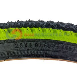 Покрышка Vinca sport PQ-725, 26*1.95, черная, PQ-725 26*1.95 light green lines, изображение  - НаВелосипеде.рф