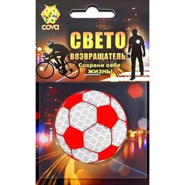 Значок велосипедный, световозвращающий COVA™ "Футбольный мяч", красный, Ø 50мм, изображение  - НаВелосипеде.рф