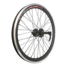 Колесо велосипедное 20" заднее, обод двойной алюминий, чёрный, под диск 6 отверстий, с эксцентриком, черный, изображение  - НаВелосипеде.рф