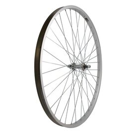 Колесо велосипедное 28" переднее, обод одинарный алюминиевый, втулка стальная, на гайках, серебристый, изображение  - НаВелосипеде.рф