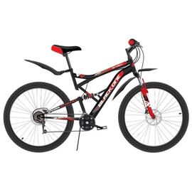 Двухподвесный велосипед Black One Descender FS 26 D 26" 2018, Вариант УТ-00130059: Рама: 20'' (Рост: 1,78 — 1,85 м), Цвет: чёрный/красный/белый, изображение  - НаВелосипеде.рф