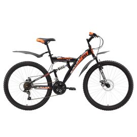 Двухподвесный велосипед Black One Flash FS 26 D 26" 2018, Вариант УТ-00130062: Рама: 18'' (Рост: 1,67 — 1,78 м), Цвет: чёрный/оранжевый/голубой, изображение  - НаВелосипеде.рф