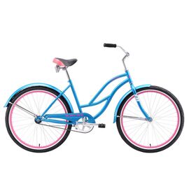 Городской велосипед Black One Flora 26" 2018, Вариант УТ-00130103: Рама: 16" (Рост: 1,50 — 1,65 м), Цвет: голубой/розовый/белый , изображение  - НаВелосипеде.рф