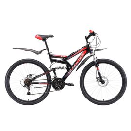 Двухподвесный велосипед Black One Hooligan FS 26 D 26" 2018, Вариант УТ-00130109: Рама: 16" (Рост: 1,50 — 1,65 м), Цвет: чёрный/красный/серебристый, изображение  - НаВелосипеде.рф