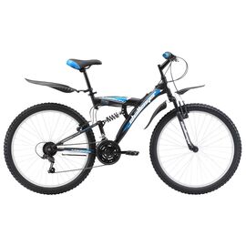 Двухподвесный велосипед Challenger Mission Lux FS 26" 2018, Вариант УТ-00130161: Рама: 16" (Рост: 1,50 — 1,65 м), Цвет: чёрный/синий/белый , изображение  - НаВелосипеде.рф