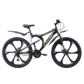 Двухподвесный велосипед Black One Totem FS 26 D FW 26" 2019, Вариант УТ-00130143: Рама: 16" (Рост: 1,50 — 1,65 м), Цвет: чёрный/зелёный/серый , изображение  - НаВелосипеде.рф