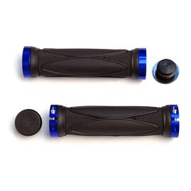 Грипсы велосипедные MTB TRIX, 130мм, с 2 грипстопами, под шестигранник, черно\синие, HL-G202, изображение  - НаВелосипеде.рф