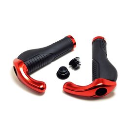Грипсы MTB JOY KIE 140мм, анатомические, с 2 грипстопами, с рогами, под шестигранник, черно-красные, VDG8003, изображение  - НаВелосипеде.рф