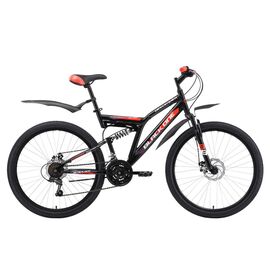 Двухподвесный велосипед Black One Descender FS 26 D Alloy 26" 2018, Вариант УТ-00133396: Рама: 18" (Рост: 165 - 175 см), Цвет: чёрный/красный/белый, изображение  - НаВелосипеде.рф