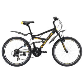 Подростковый велосипед Stark Rocket 24.2 FS V 24" 2019, Вариант УТ-00130286: Рост: 126-155 см, Цвет: чёрный/оранжевый/голубой, изображение  - НаВелосипеде.рф