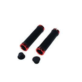 Грипсы велосипедные TRIX, резиновые, 130 мм, 2 красных фиксатора, торцевые заглушки, черные, HL-G201 black/red, изображение  - НаВелосипеде.рф
