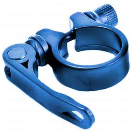 Хомут подседельный TRIX, с эксцентриком,  ø 28.6 mm, алюминий, синий, AS-01+SQ-128, изображение  - НаВелосипеде.рф