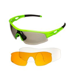 Очки велосипедные Green Cycle, 3 сменных линзы, футляр, чехол, зеленый, GGL-422, изображение  - НаВелосипеде.рф